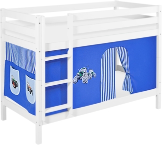 Lilokids 'Jelle' Etagenbett 90x200 cm, Trecker Blau, Kiefer massiv, mit Vorhang und Lattenroste