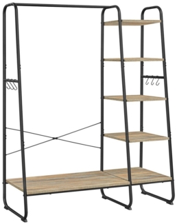 Vasagle Kleiderständer, Garderobenständer, 45 x 120 x 160 cm Garderobe, Kleiderstange, Schuhablage, offener Kleiderschrank, 6 Haken abnehmbar, Schlafzimmer Flur, türkisbraun-mattschwarz