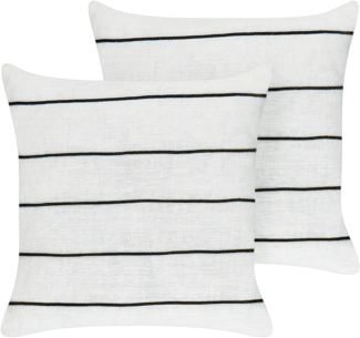 Beliani 'MILAS' Kissen 2er Set mit Streifenmuster, Weiß / Schwarz, 50x50 cm