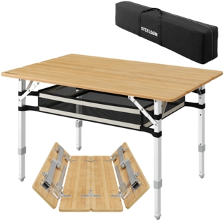 STEELSØN 'Almak' Campingtisch faltbar, Bambus, mit Aluminiumgestell, 100x65 cm, 3-fach höhenverstellbar, inkl. Tragetasche