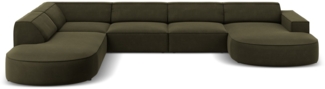 Micadoni 'Jodie' 7-Sitzer-Sofa, Panorama-Ecke, links gerundet, Samtstoff, Beinfarbe Black Plastic, Grün