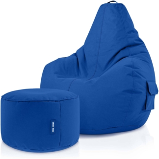 Green Bean® Sitzsack + Hocker, 2er Set, robust, waschbar, schmutzabweisend, Blau, 90 x 80 x 70 cm