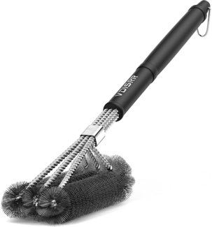 Grillbürste mit langem Griff, Edelstahl Schwarz, 45 cm