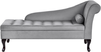 Beliani 'PESSAC' Chaiselongue mit Bettkasten, rechtsseitig, Samtstoff, Hellgrau