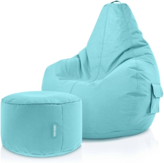 Green Bean® Sitzsack + Hocker, 2er Set, robust, waschbar, schmutzabweisend, Aquamarin, 90 x 80 x 70 cm