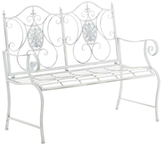 CLP 'Punjab' Gartenbank, antik, Landhaus-Stil, lackiertes Eisen, antik weiß, 94 x 53 x 116 cm