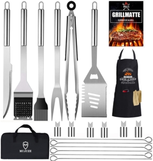LuxusKollektion Grillbesteck-Set mit Schürze und Koffer, 20-teilig, Edelstahl silber