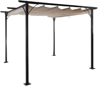 Pergola HWC-C42 mit Schiebedach, Stahl / Stoff, Creme, 3,5x3,5 m