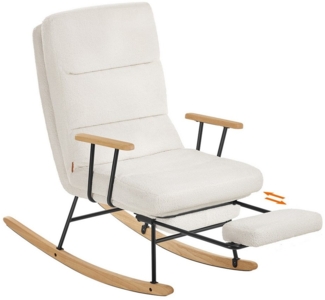 SONGMICS HOME Schaukelsessel, mit Massivholzfüßen, Schaumstoffpolsterung, Fleece, Kautschukholz, Stahl, Cremeweiß, 97 x 67 x 100 cm