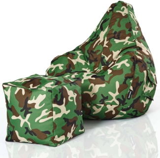 Green Bean® Bean Bag-Sitzsack + Hocker, 2er-Set, waschbar & schmutzabweisend, Polyester / PVC, EPS-Füllung, Camouflage Grün