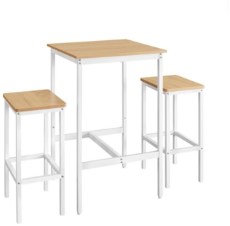 Vasagle Bartisch mit Barhocker-Set, Esstisch mit 2 Stühlen, Küchentisch klein 60 x 60 x 90 cm, Barstühle je 30 x 40 x 65 cm, für Esszimmer, Küche, Industrie-Design, Goldeichenfarben-Wolkenweiß