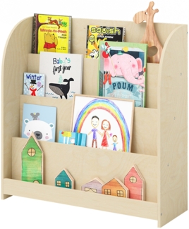 Bellabino 'Baru' Kinderbücherregal, Sperrholz, natur unbehandelt, 88x30x80 cm, Montessori-Regal mit 4 Ablagefächern