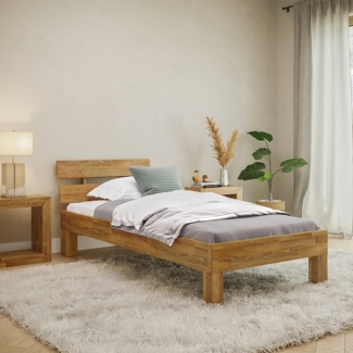 skølm 'Floki' Bett 90x200 cm, natur geölt, Massivholz Eiche, mit Bettkopf