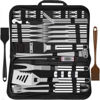 LuxusKollektion Grillbesteck-Set Grill Zubehör Grillbesteckset aus Edelstahl 38tlg , Silber