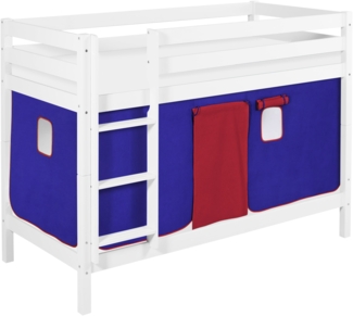 Lilokids 'Jelle' Etagenbett 90x200 cm, Blau Rot, Kiefer massiv, mit Vorhang und Lattenroste