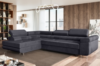 MEBLINI Schlafcouch mit Bettkasten - MALIBA - 277x203x63cm Links - Dunkelgrau Samt - Ecksofa mit Schlaffunktion - Sofa mit Relaxfunktion und Kopfstützen - Couch L-Form - Eckcouch - Wohnlandschaft