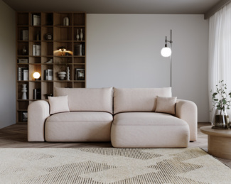MKS Meble 'Nelson' Ecksofa mit Schlaffunktion und Bettkasten, L-form, Beige, Stoff