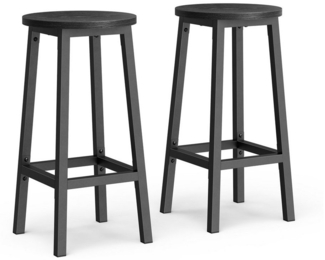 Vasagle Barhocker 2er-Set, rund, Stahl ebenholzschwarz-schwarz, Ø 32x65 cm