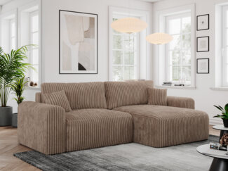MKS Meble 'Nelson' Ecksofa mit Schlaffunktion und Bettkasten, L-form, Braun, Cord