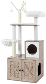 Feandrea Kratzbaum mit Katzenklo-Schrank, 151 cm hoch, 2-in-1 Katzenbaum, Schrank für Katzentoilette, mit Sisalstämmen, abnehmbaren Plüschbällen, Greige