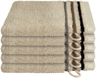 Schiesser Waschhandschuh Skyline, 5er Set, Violett, mit Webbordüre, 100% Baumwolle Beige