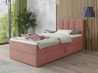 Boxspringbett Star Mini mit Bettkasten, Bonell-Matratze und Topper - Einzelbett mit Matratzentopper, Polsterbett, Bett, Schlafzimmer, Jugendzimmer (Pink (Kronos 29), 100 x 200 cm)