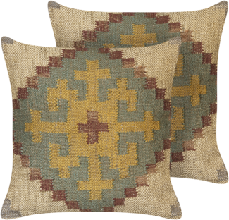 Kissen 2er Set Orientalisches Muster SARON Jute 45 x 45 cm Grün