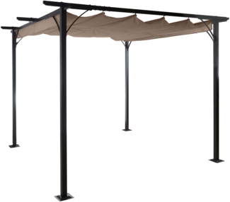 Pergola HWC-C42 mit Schiebedach, Stahl / Stoff, Taupe-Braun, 3,5x3,5 m