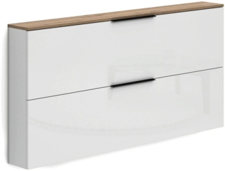 Dmora Achiko Schuhregal, Schuhschrank, Mehrzweck-Garderobe für den Eingangsbereich, Schuhschrank, Made in Italy, 160 x 19 x 80 cm, Weiß und Eiche glänzend