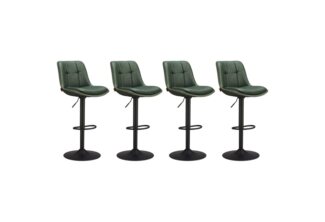 Vasagle Barhocker 4er Set, Barstühle höhenverstellbar, drehbare Küchenhocker, gesteppter PU-Bezug, mit Rückenlehne und Fußstütze, Esszimmer, Theke, Stahl, waldgrün LJBDE295C01