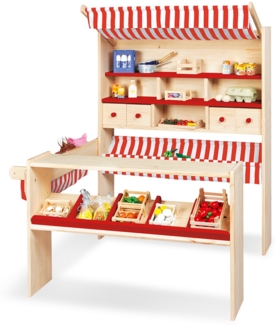 Pinolino 'Lucy' Marktstand, geeignet für Kinder von 2-8 Jahren, Kiefer / MDF, natur / rot, 108 x 95 x 123 cm