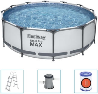 Steel Pro MAX™ Frame Pool Set mit Filterpumpe Ø 366 x 100 cm, lichtgrau, rund