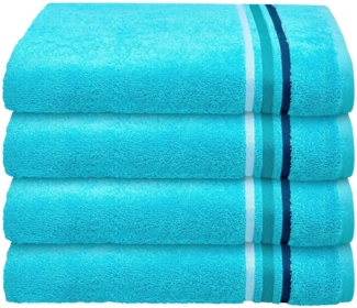 Schiesser Handtuch Skyline, 4er Set, mit Webbordüre, 100% Baumwolle Türkis