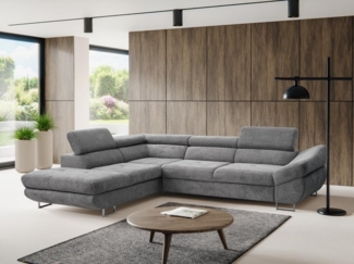 Vente-unique - Ecksofa mit Schlaffunktion - Ecke links - Strukturstoff - Grau - DALIAS