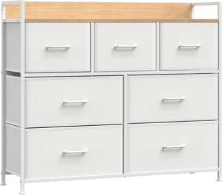 Songmics Kommode mit 7 Stoffschubladen, Holz / Metall wolkenweiß-eichenbeige, 98 x 28,5 x 85 (BxTxH) cm