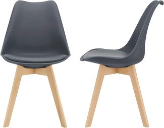 en.casa 2x Esszimmerstuhl 'Milano', grau, PU-Kunstleder, Holzgestell