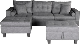 HOME DELUXE 'ROM' Sofa, mit Récamiere, Grau, Webstoff, 90,8 x 242,6 x 154,3 cm