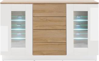 Sideboard Savanna in Hochglanz weiß und Eiche 136 x 85 cm