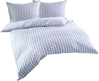 Bettwaesche-mit-Stil 'Oslo' Bettwäsche, Mako-Batist, Hellblau, 240x220 cm + 2x 80x80 cm, Streifen