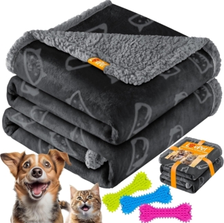 LOVPET® wasserdichte Hundedecke, Sherpa Fleece Haustier Decke + 3x Spielzeugknochen, maschinenwaschbar, beidseitiger Sofabezug-Schutz Schwarz, XXL (203 x 152 cm)