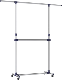Songmics Kleiderständer, Garderobenständer, verstellbare Kleiderstange, mit Rollen, aus mit Edelstahl plattiertem Rohr, LLR41L