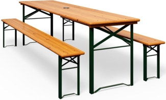 Casaria Bierzeltgarnitur, 3-tlg, Klappbar, Holz natur / Stahl grün, 75 x 46 x 170 cm
