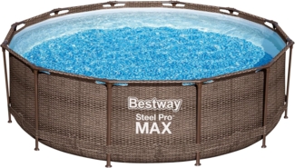 Bestway Steel Pro MAX Frame Pool-Set mit Filterpumpe Ø 366 x 100 cm, Rattan-Optik (Schokobraun), rund