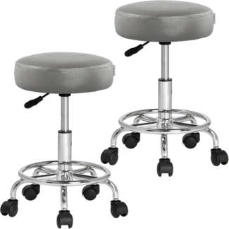 Casaria Rollhocker 2er Set Höhenverstellbar 10 cm Polsterung Drehbar 51 - 65 cm Sitzhöhe Fußstütze Küche Büro Arbeitshocker Bürohocker Drehhocker Grau