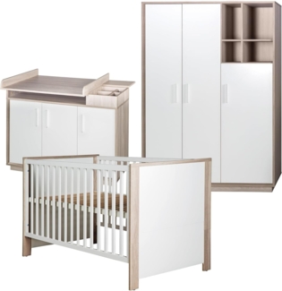 roba Kinderzimmerset 'Olaf' 3-teilig - Bett 70 x 140 - Kleiderschrank 3-türig - Weiß / Luna Elm