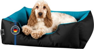 BedDog 'LUPI' Hundebett, waschbar, mit Rand, Cordura / Microfaser-Velours, BLUE-SKY (schwarz/blau), L 55 x B 40 x H 17 cm
