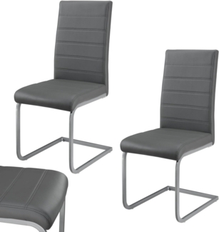 Juskys Freischwinger Schwingstuhl Vegas 2er Set – Esszimmerstuhl mit Metall-Gestell & Bezug aus Kunstleder – Moderner Küchenstuhl in Grau