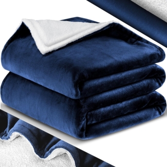 Kesser® Fleecedecke, Sherpa / Flanell, Navyblau, 130x150 cm