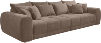 luma-home Big-Sofa 15174, XXL-Couch 306x134 cm mit Federkernpolsterung, viele Kissen, markante Steppungen, Cordstoff Braun Taupe
