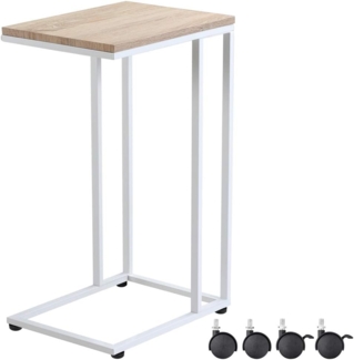 Casaria Beistelltisch mit Rollen, Holz / Metall Weiß, 65 x 40 x 30 cm